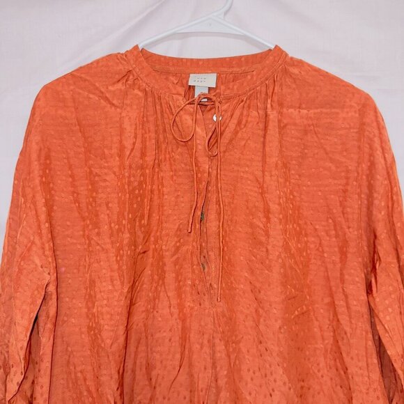 A New Day Orange Silky Long Sleeve Swiss Dot Pullover Boho Top size small - Picture 4 of 7